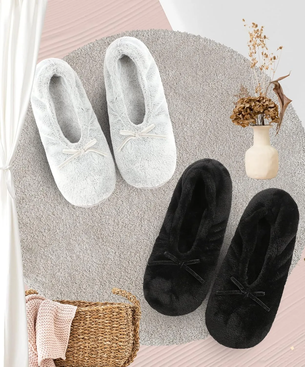 DICUIRD Women's Ballerina Slippers Lightweight House Slippers with Stretchable Heel Design