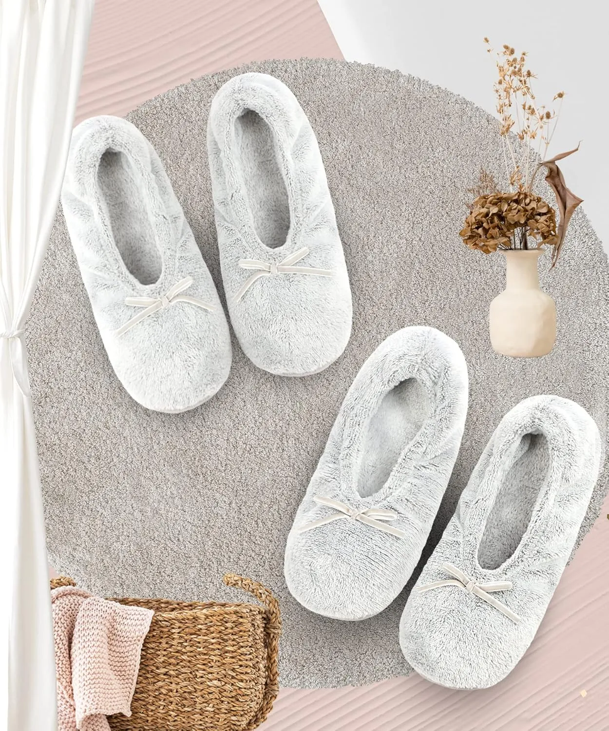 DICUIRD Women's Ballerina Slippers Lightweight House Slippers with Stretchable Heel Design