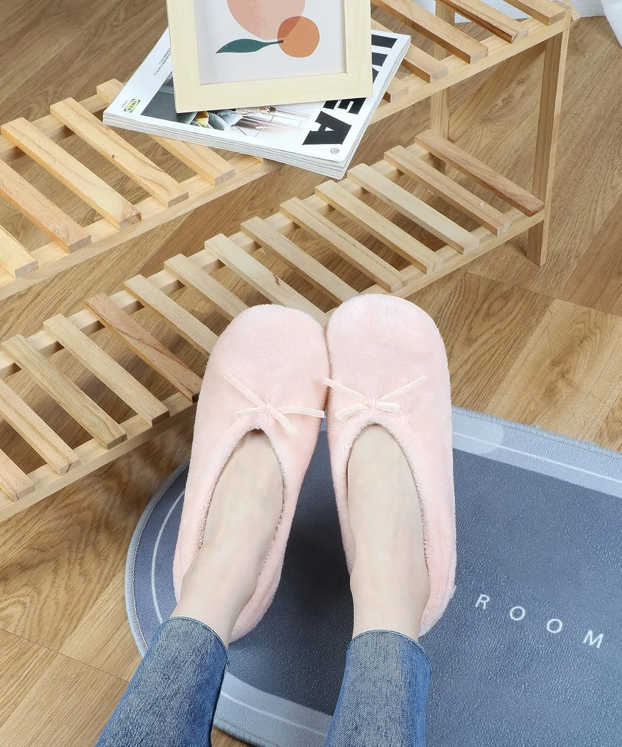 DICUIRD Women's Ballerina Slippers Lightweight House Slippers with Stretchable Heel Design