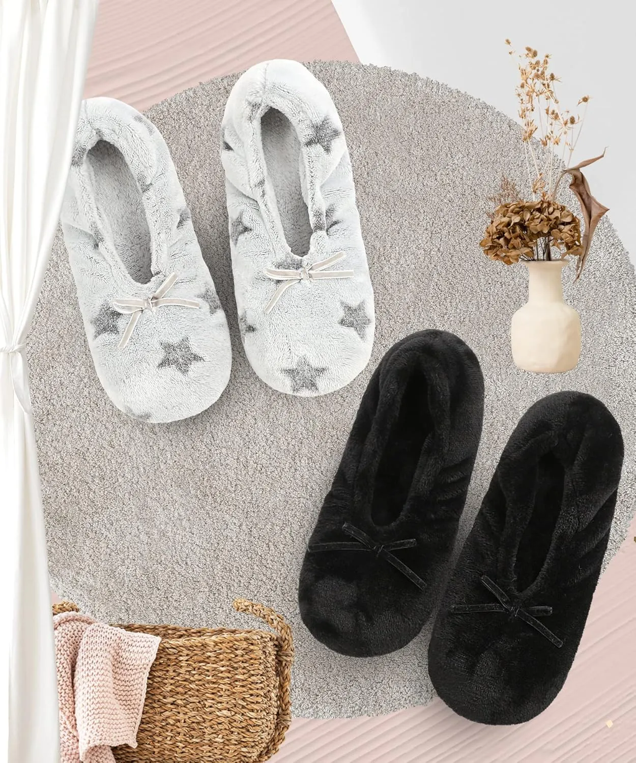 DICUIRD Women's Ballerina Slippers Lightweight House Slippers with Stretchable Heel Design