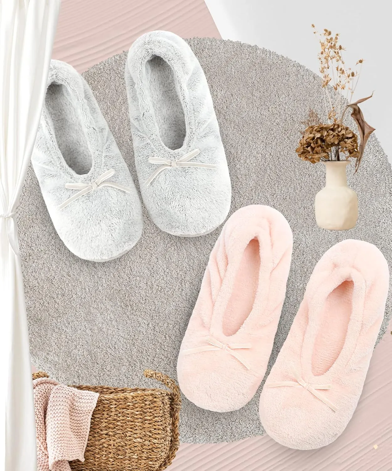 DICUIRD Women's Ballerina Slippers Lightweight House Slippers with Stretchable Heel Design