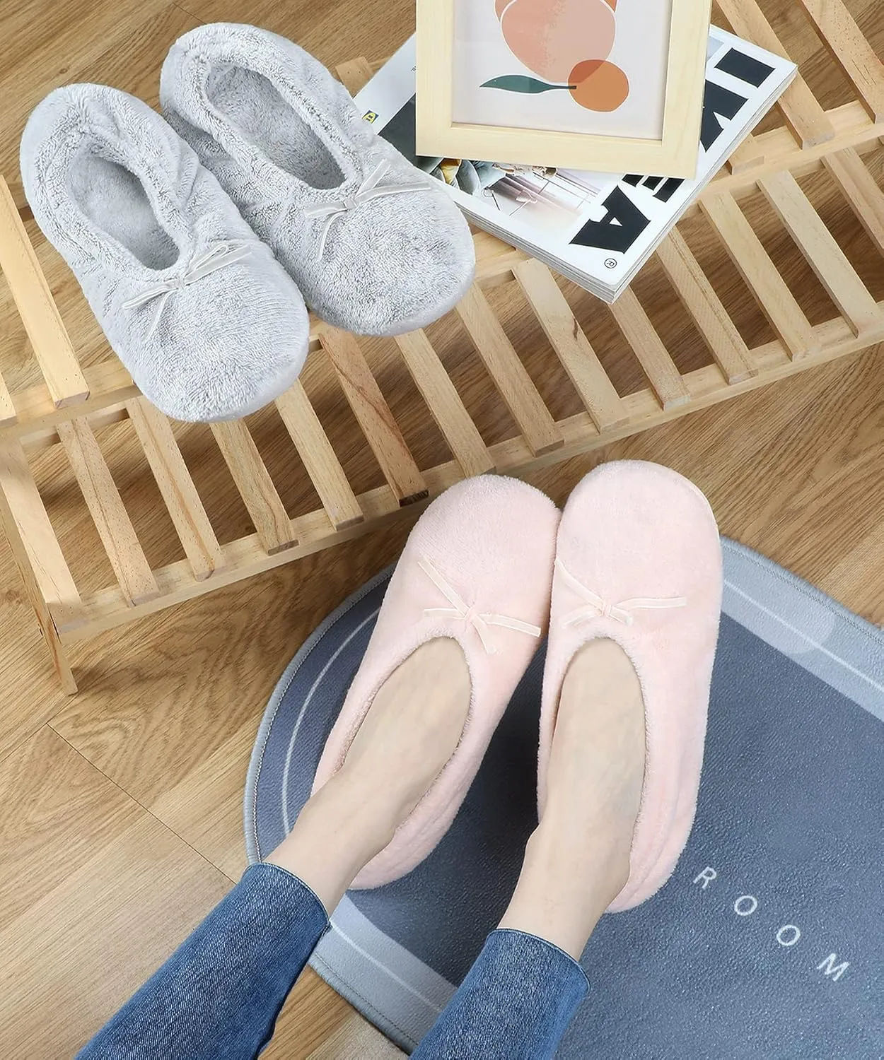 DICUIRD Women's Ballerina Slippers Lightweight House Slippers with Stretchable Heel Design