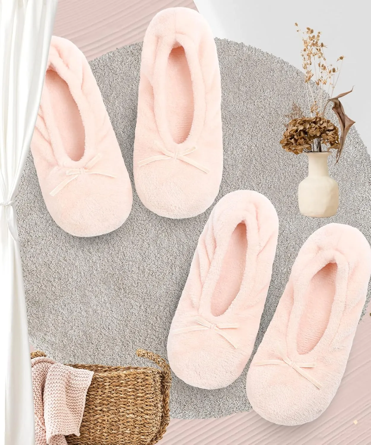 DICUIRD Women's Ballerina Slippers Lightweight House Slippers with Stretchable Heel Design