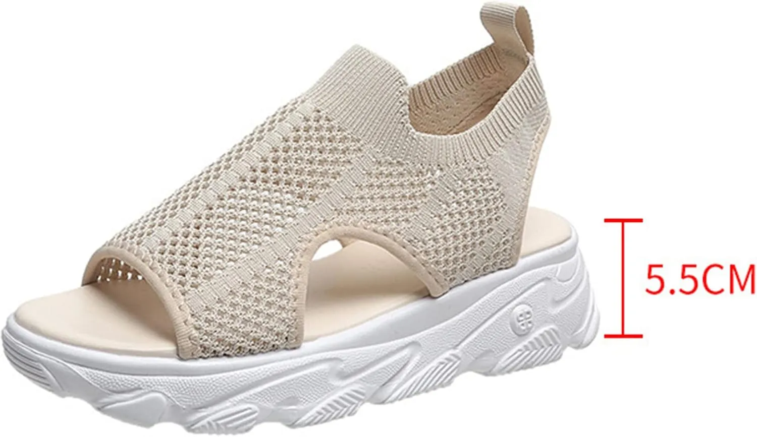DOIX Women Summer Athletic Sport Sandals Wedge Sneakers Walking Sandals Platform Open Toe Slip on Knit Beach Sandals Mesh Elastic Ankle Soft Sole Casual Shoes,Beige,US8/EU39