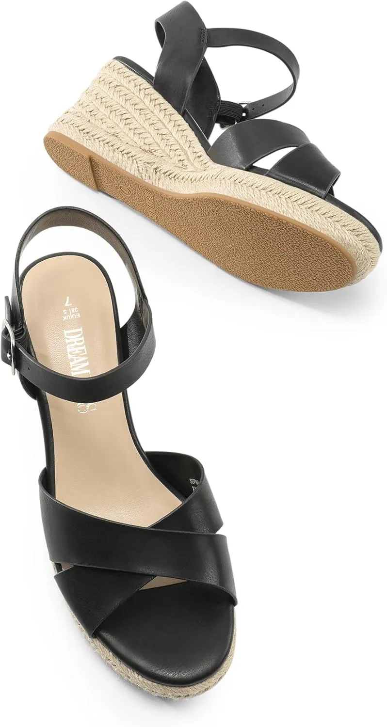 DREAM PAIRS Espadrille Dressy Wedge Sandals, Women's Platform Sandals Casual Summer, Comfortable High Heeled Wedges with Adjustable Buckle