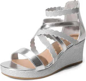 DREAM PAIRS Girls Wedge Sandals Flatform Open Toe Platform Sandals Espadrille Flower Wedding Party for Little Kid/Big Kid