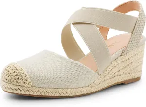 DREAM PAIRS Womens Close Toe Espadrilles Platform Slip on Elastic Criss Cross Straps Dressy Wedges Sandals