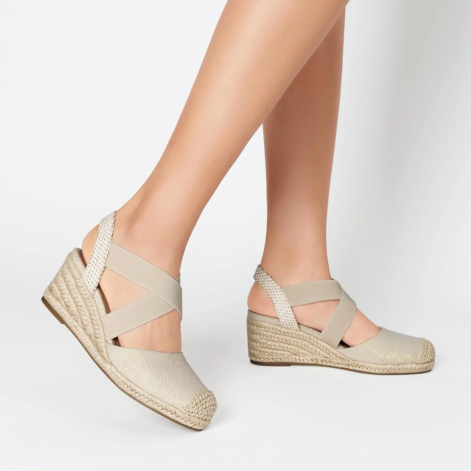 DREAM PAIRS Womens Close Toe Espadrilles Platform Slip on Elastic Criss Cross Straps Dressy Wedges Sandals