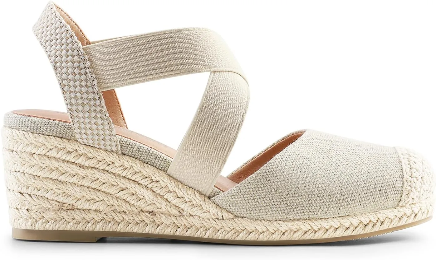 DREAM PAIRS Womens Close Toe Espadrilles Platform Slip on Elastic Criss Cross Straps Dressy Wedges Sandals