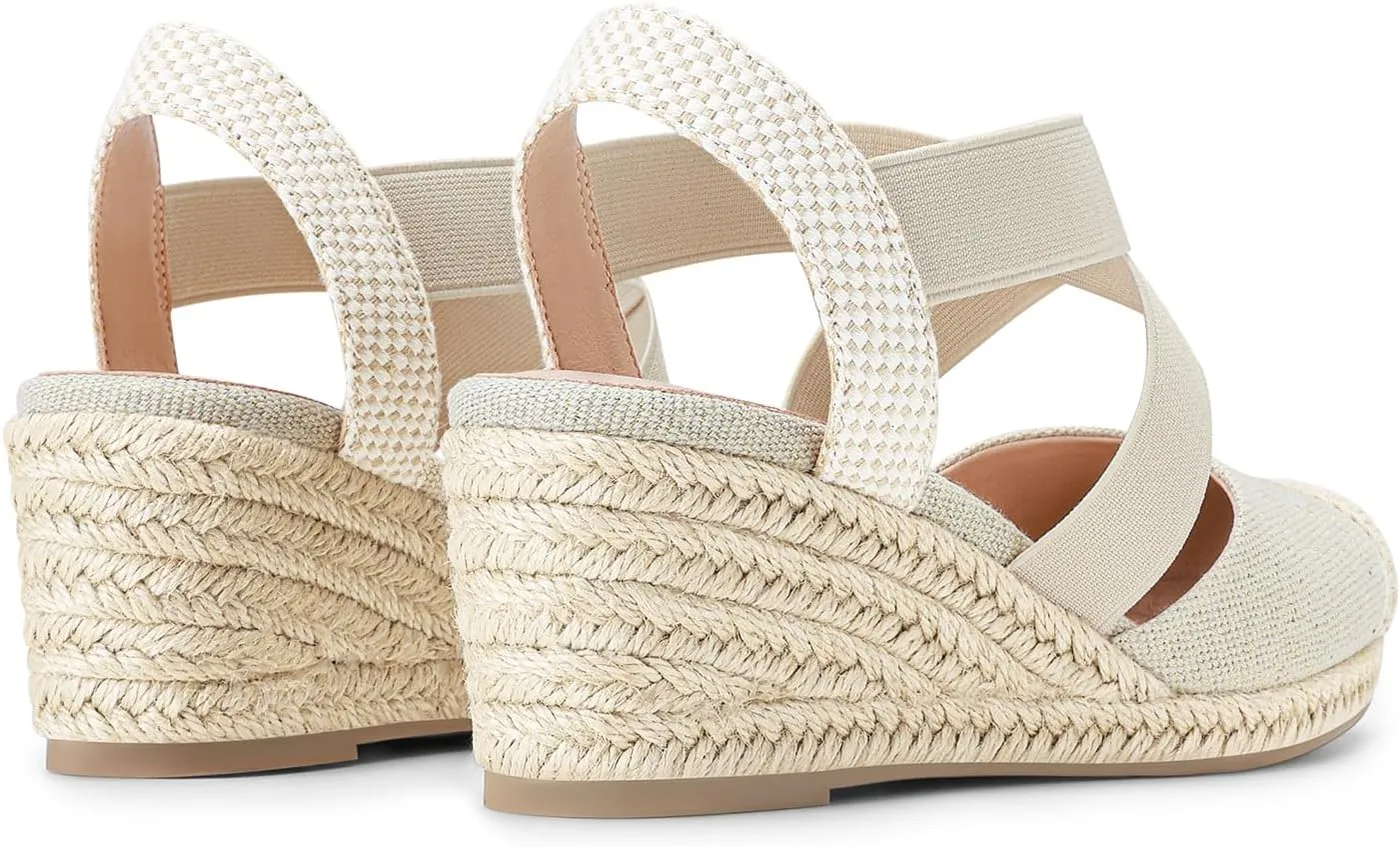 DREAM PAIRS Womens Close Toe Espadrilles Platform Slip on Elastic Criss Cross Straps Dressy Wedges Sandals