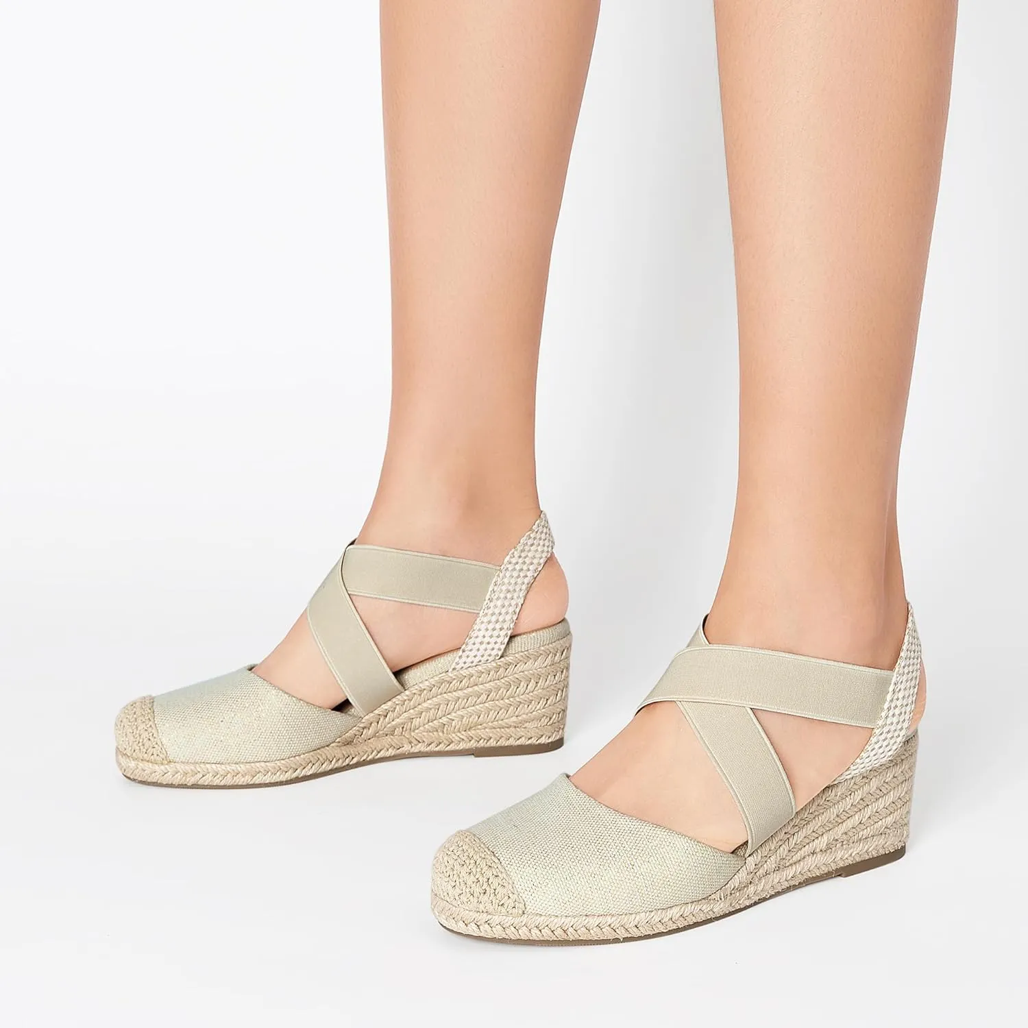 DREAM PAIRS Womens Close Toe Espadrilles Platform Slip on Elastic Criss Cross Straps Dressy Wedges Sandals