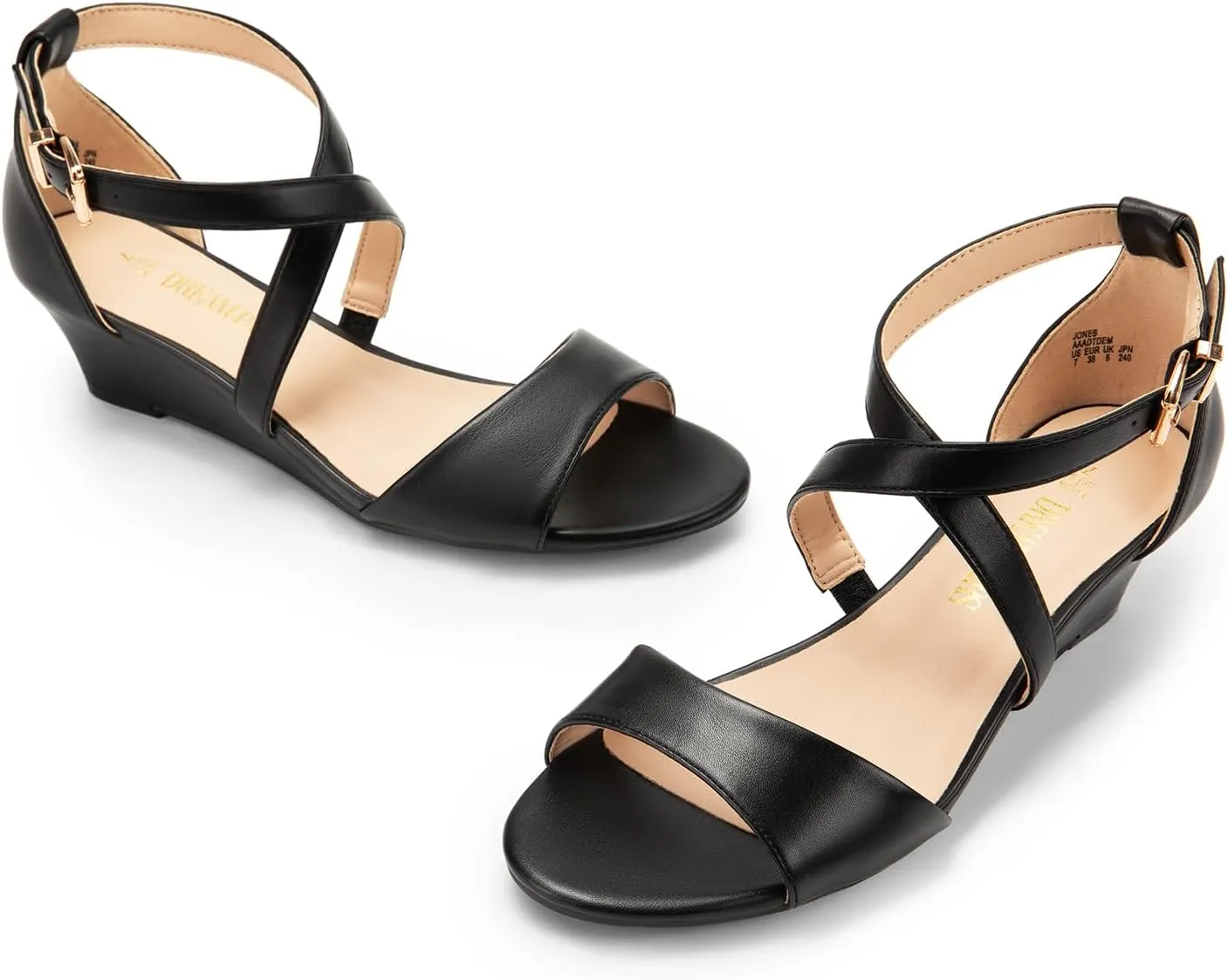 DREAM PAIRS Women's Low Wedge Sandals Ankle Strap Heel Sandal Open Toe Wide Dress Summer Shoes