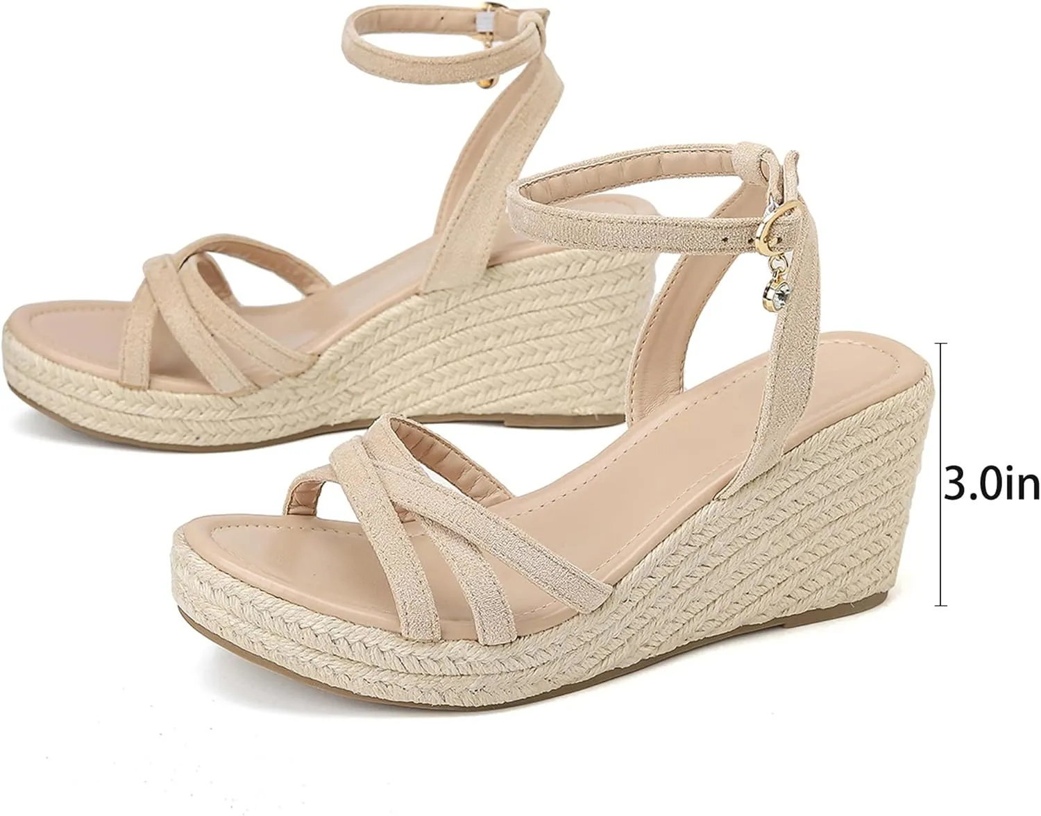 Dressy Open Toe Sandals Platform Wedge Sandals with Cushioned Insole and Ankle Strap Buckle,Strappy Espadrille Wedge Sandals for Women Comfortable Summer