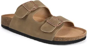 Dumalum Womens Flat Sandals with Cork Footbed Open Toe Slides Adjustable Slip On Slippers for Summer Beach Sandals Arch Support Size 6-12