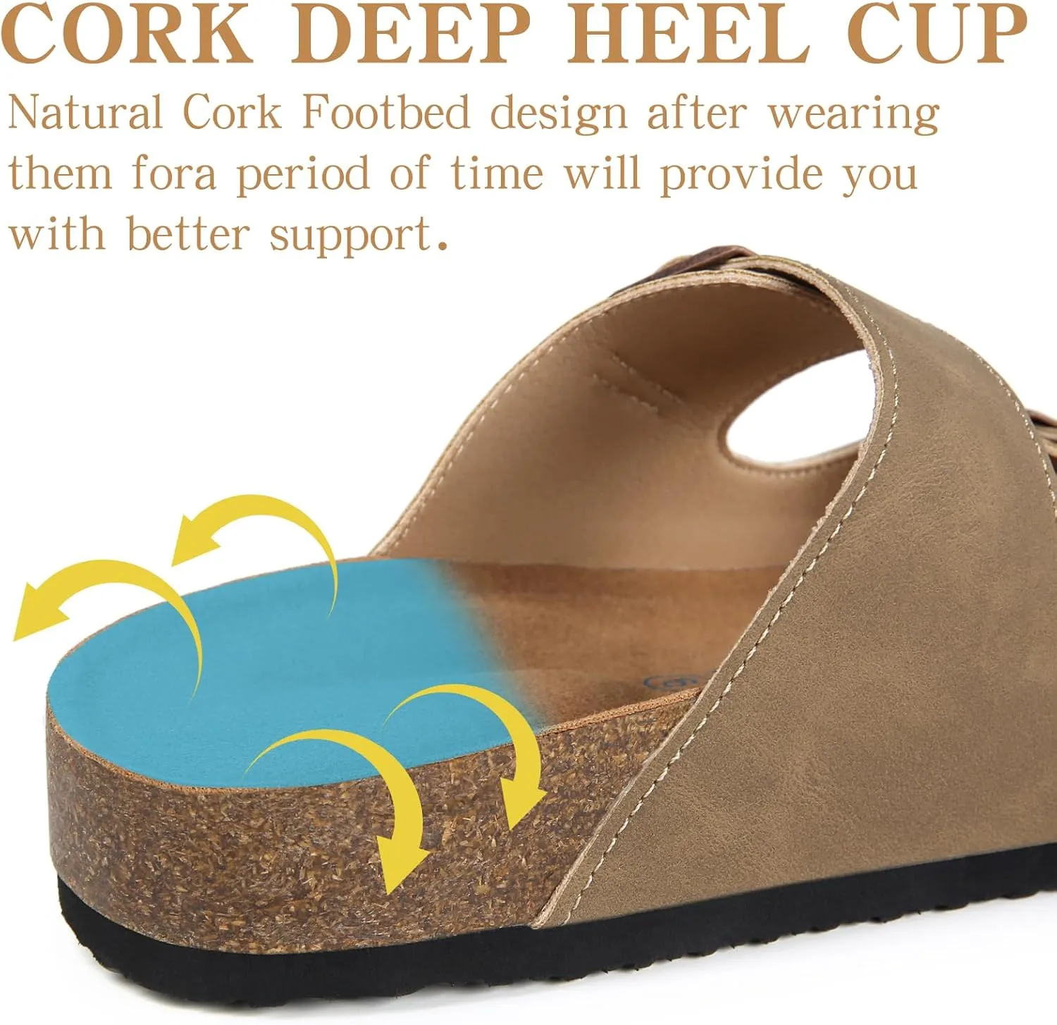 Dumalum Womens Flat Sandals with Cork Footbed Open Toe Slides Adjustable Slip On Slippers for Summer Beach Sandals Arch Support Size 6-12