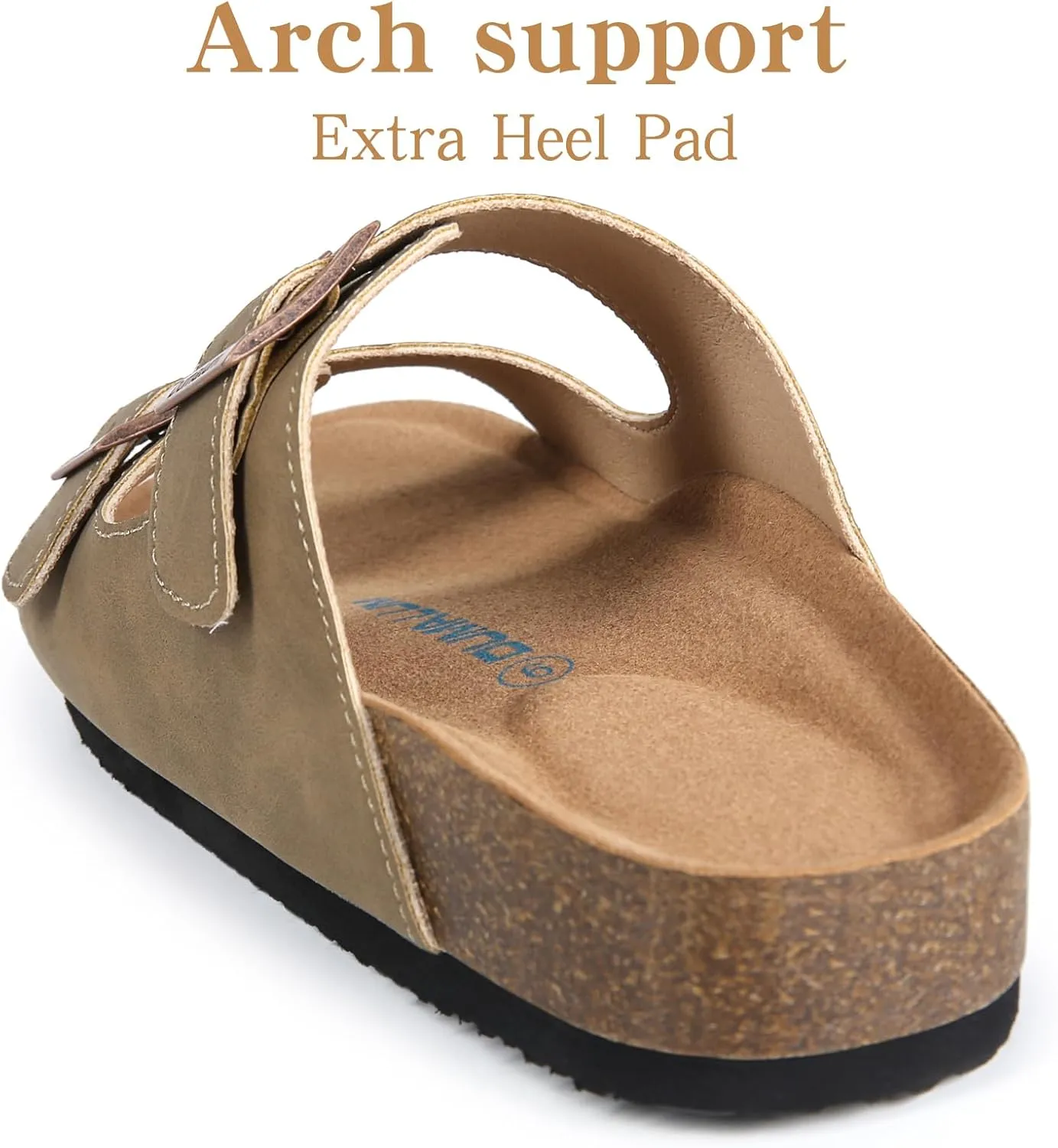 Dumalum Womens Flat Sandals with Cork Footbed Open Toe Slides Adjustable Slip On Slippers for Summer Beach Sandals Arch Support Size 6-12
