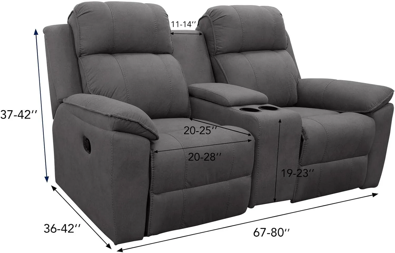 Easy-Going Stretch Recliner Loveseat Cover with Center Console Sofa Slipcover Soft Fitted Fleece 2 Seats Couch with Holder and Storage Washable Furniture Protector Gray