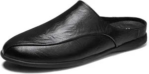 Easy to Put and Remove Shoes Smoking Loafer for Men Breathable Brogue Shoes Backless Leather Anti-Slip Flat Heel Flexible Lightweight Resistant Walking Slip On for All Occasions (Color : Black, Size