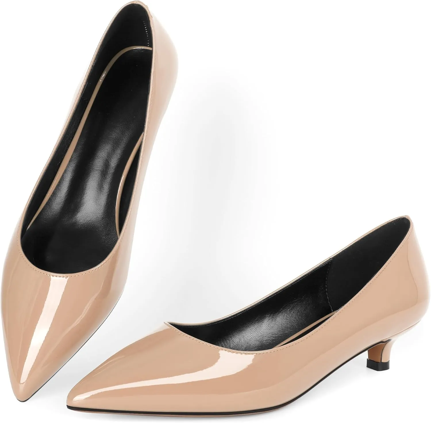 Eldof Women's Low Heel Pumps Pointed Toe Kitten Heels Slip on Comfort Pumps 1.4 Inches for Dress Party Office