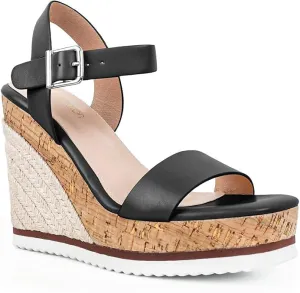 Espadrille Dressy Wedge Sandals, Adjustable Ankle Strap Buckle Women's Platform Sandals Dressy Square Toe, Comfortable High Heel Beach Shoes with Cushioned Footbed for Casual Summer