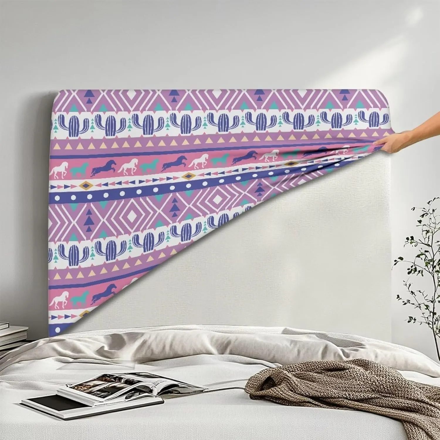 Ethnic Triba Headboard Cover Twin Stretchable Bed Headboard Cover for Bedroom Geometry Headboard Slip Cover Twin Size Easy to Clean Dustproof Headboard Cover Elastic Bed Headboard Protector