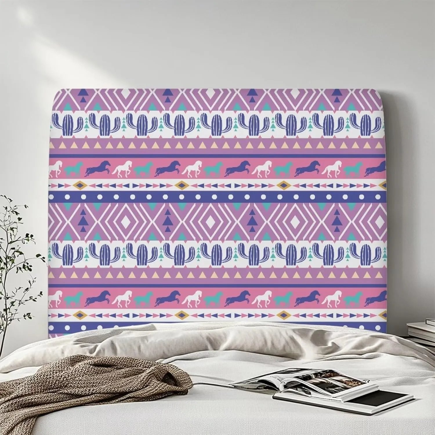 Ethnic Triba Headboard Cover Twin Stretchable Bed Headboard Cover for Bedroom Geometry Headboard Slip Cover Twin Size Easy to Clean Dustproof Headboard Cover Elastic Bed Headboard Protector