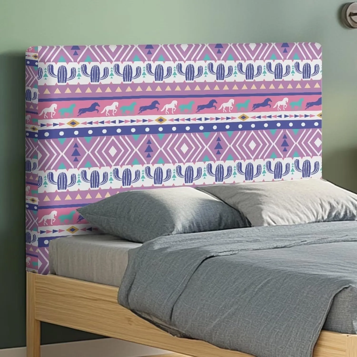 Ethnic Triba Headboard Cover Twin Stretchable Bed Headboard Cover for Bedroom Geometry Headboard Slip Cover Twin Size Easy to Clean Dustproof Headboard Cover Elastic Bed Headboard Protector