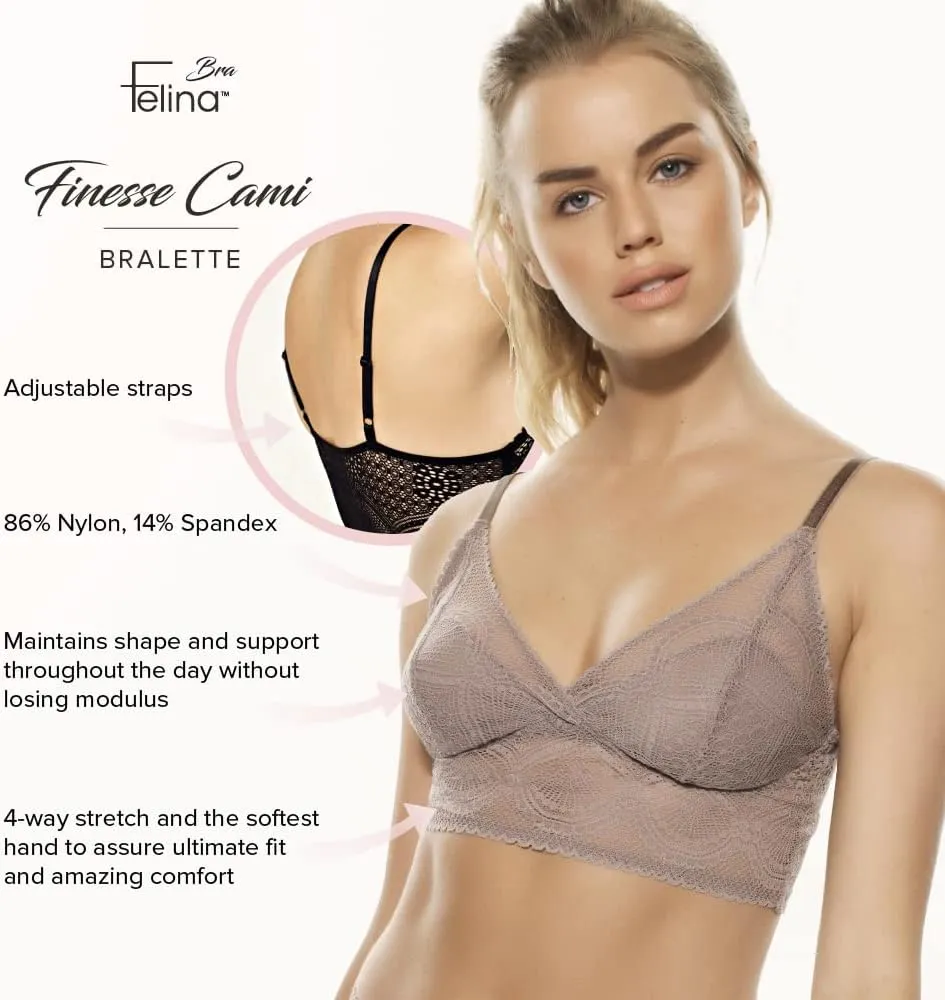Felina Finesse Cami Bralette - Stretchy Lace Bralettes for Women - Sexy and Comfortable