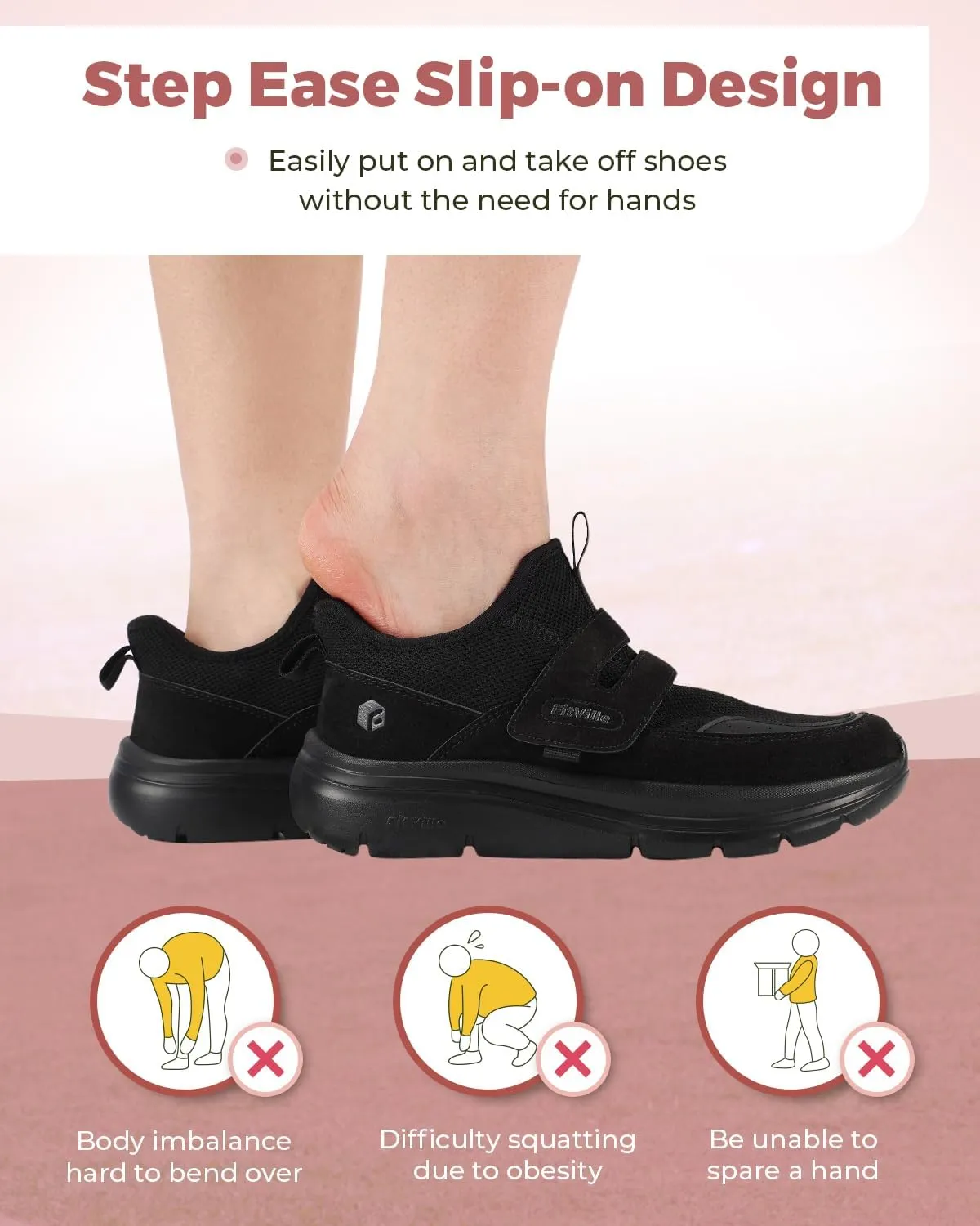 FitVille Slip On Shoes for Women Wide Width Walking Shoes Hands Free Lightweight Gym Tennis Sneakers for Women with Arch Support - Cloud Wanderer V5