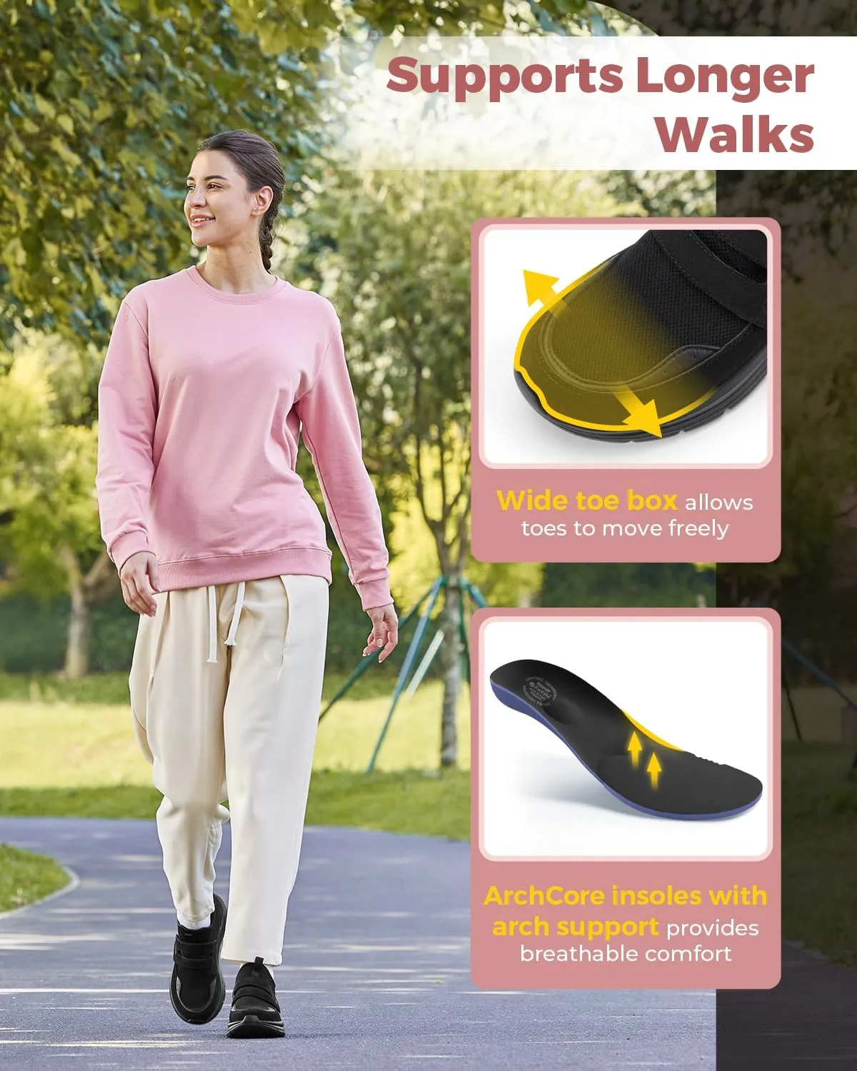 FitVille Slip On Shoes for Women Wide Width Walking Shoes Hands Free Lightweight Gym Tennis Sneakers for Women with Arch Support - Cloud Wanderer V5