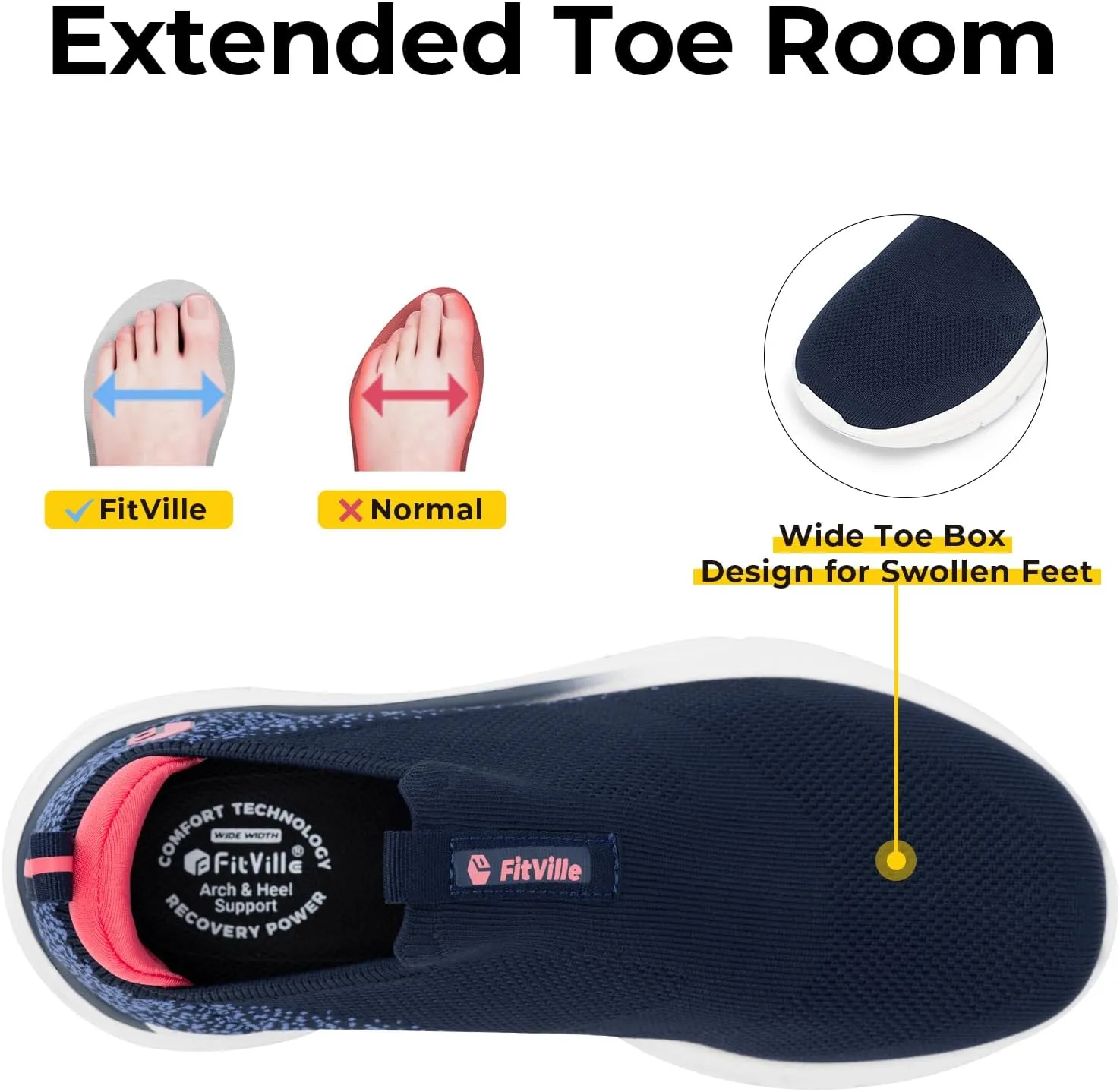 FitVille Women's Slip On Shoes Wide Walking Shoes for Women Slip On Sneakers for Flat Feet Plantar Fasciitis with Arch Support