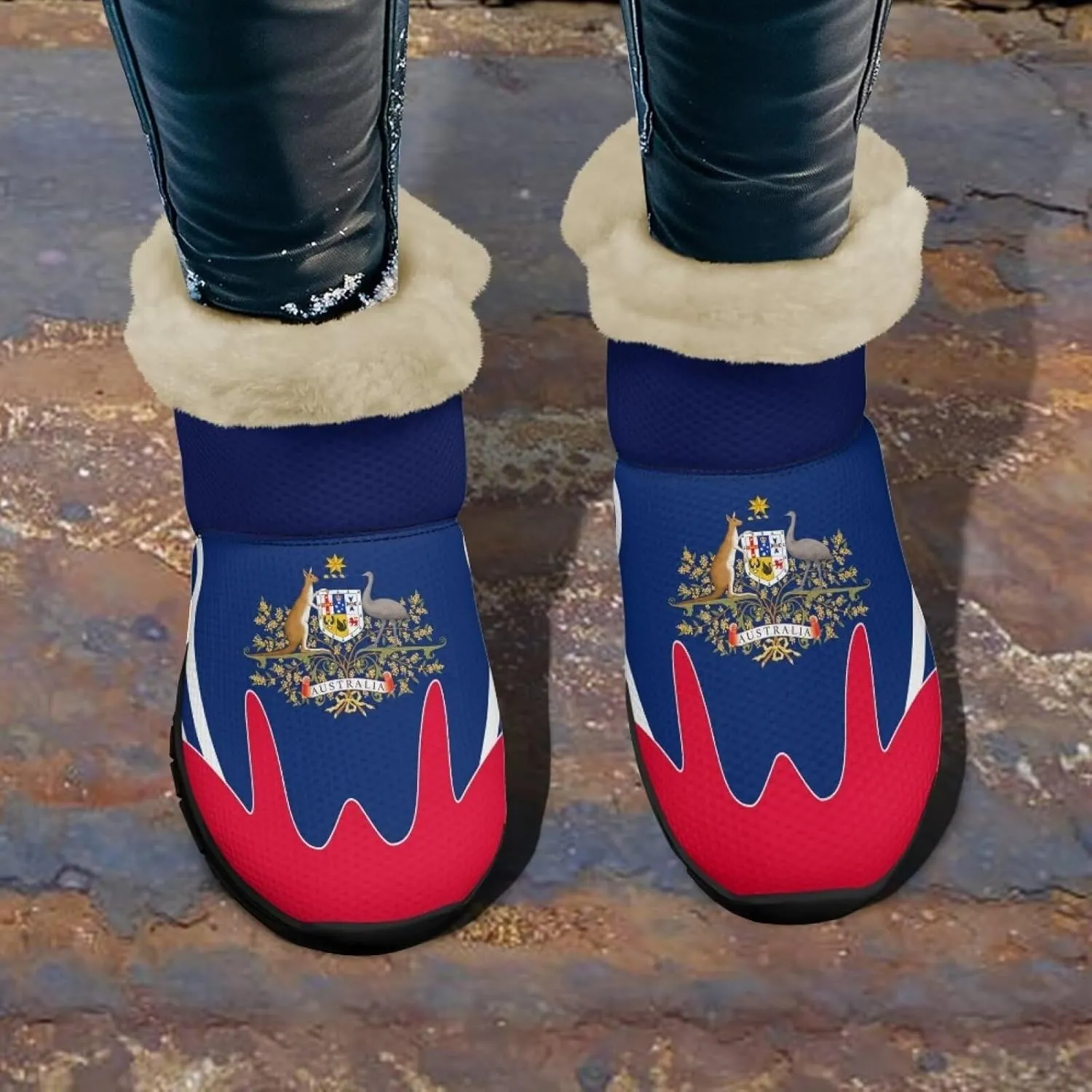 Flag Pattern Snow Boots Winter Shoes for Women Ankle Booties Warm Flannel Lining Slip on Anti-Slip Boots