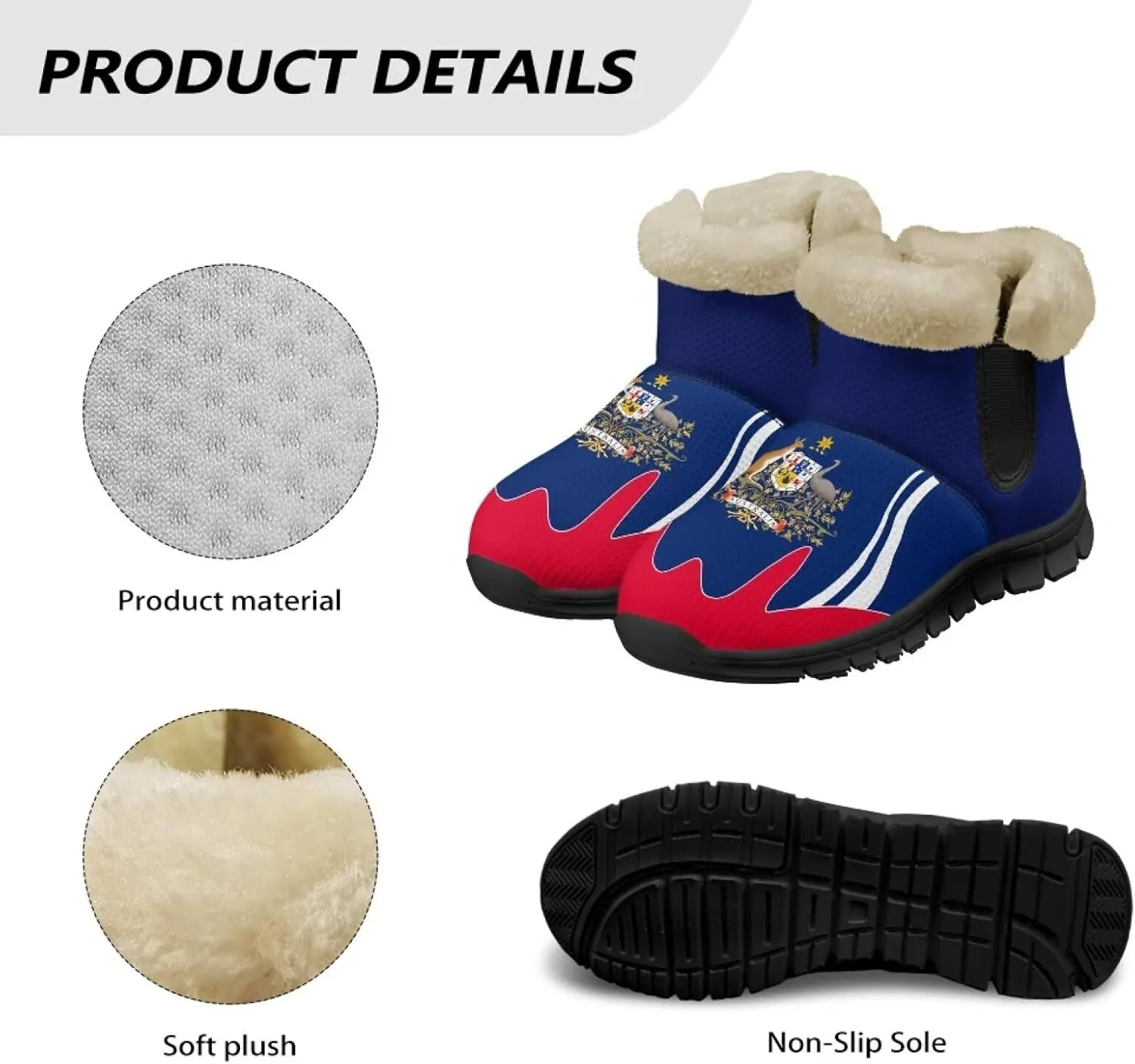 Flag Pattern Snow Boots Winter Shoes for Women Ankle Booties Warm Flannel Lining Slip on Anti-Slip Boots