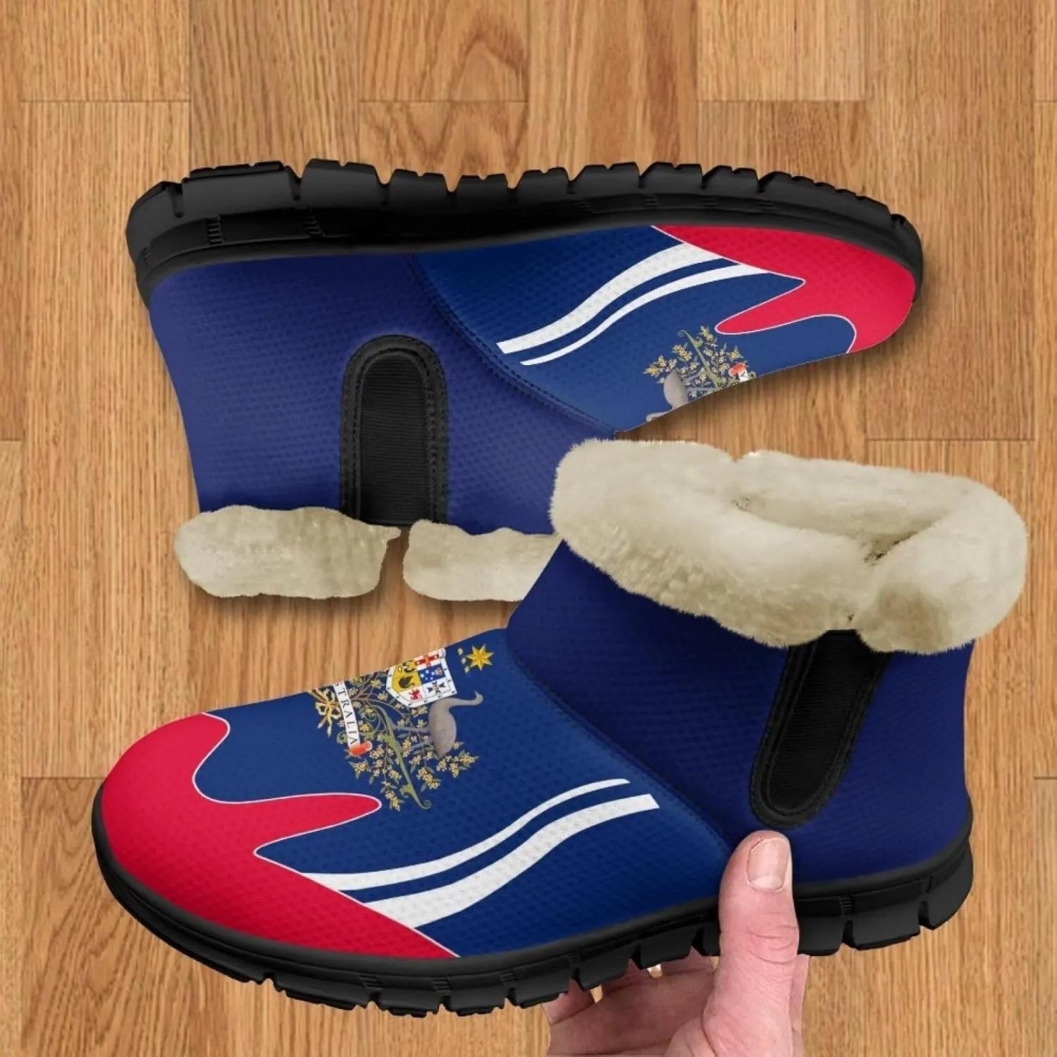 Flag Pattern Snow Boots Winter Shoes for Women Ankle Booties Warm Flannel Lining Slip on Anti-Slip Boots