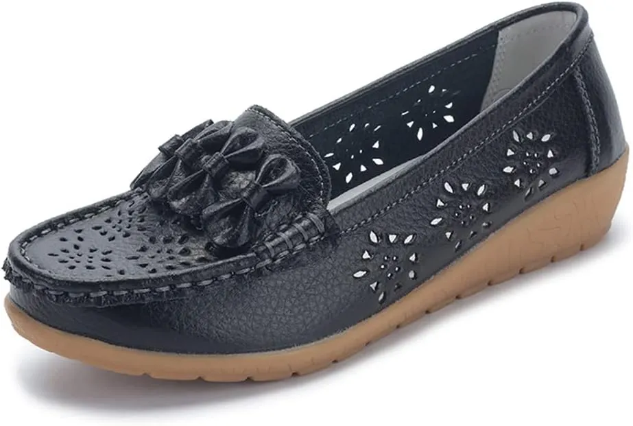 FolHaoth Womens Loafers Slip On Moccasin Shoes Casual Flat Breathable Round Toe Comfortable Walking Nurse Loafers Non Slip Fashion Driving Shoes for Women