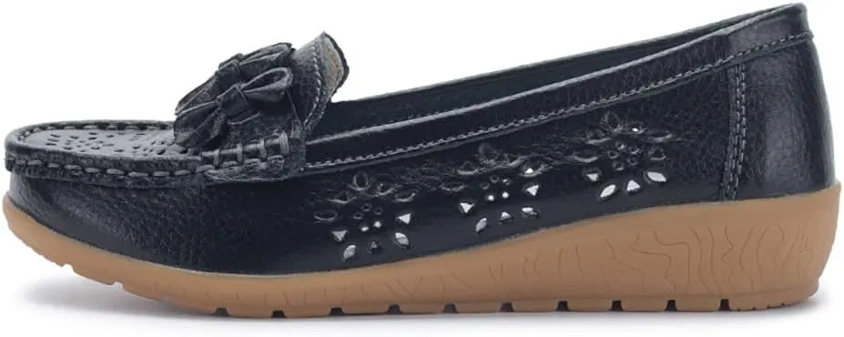 FolHaoth Womens Loafers Slip On Moccasin Shoes Casual Flat Breathable Round Toe Comfortable Walking Nurse Loafers Non Slip Fashion Driving Shoes for Women