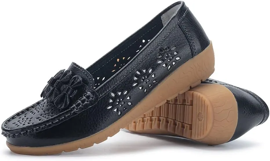 FolHaoth Womens Loafers Slip On Moccasin Shoes Casual Flat Breathable Round Toe Comfortable Walking Nurse Loafers Non Slip Fashion Driving Shoes for Women