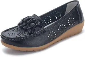 FolHaoth Womens Loafers Slip On Moccasin Shoes Casual Flat Breathable Round Toe Comfortable Walking Nurse Loafers Non Slip Fashion Driving Shoes for Women