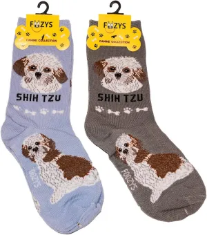 Foozys Unisex Crew Socks Canine Collection (Shih Tzu),Fits Shoe Size 4-10