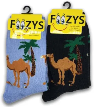 Foozys Women’s Crew Socks | Camels Zoo Animal Novelty Socks | 2 Pair