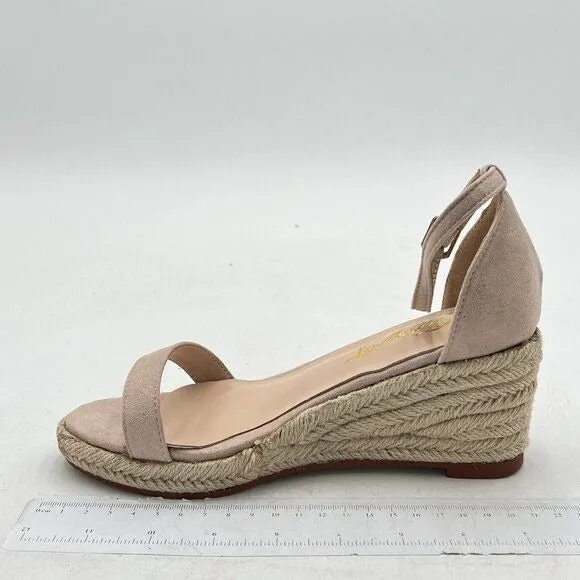 FOWT Nude Espadrille Ankle Straps Buckle Wedge Open Toe Platform Daily Sandals