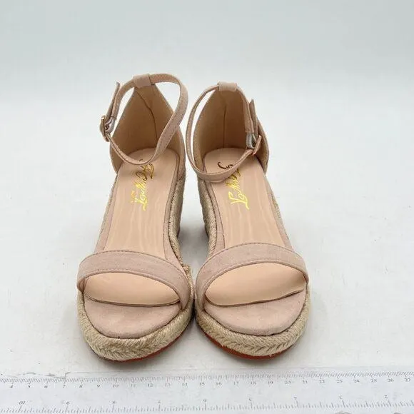 FOWT Nude Espadrille Ankle Straps Buckle Wedge Open Toe Platform Daily Sandals