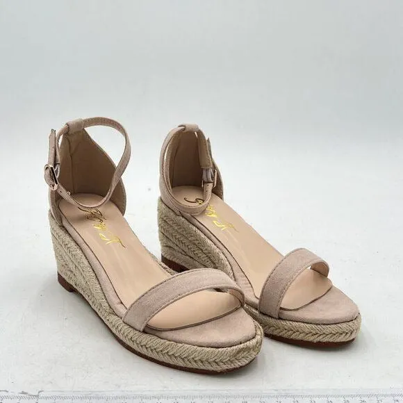 FOWT Nude Espadrille Ankle Straps Buckle Wedge Open Toe Platform Daily Sandals