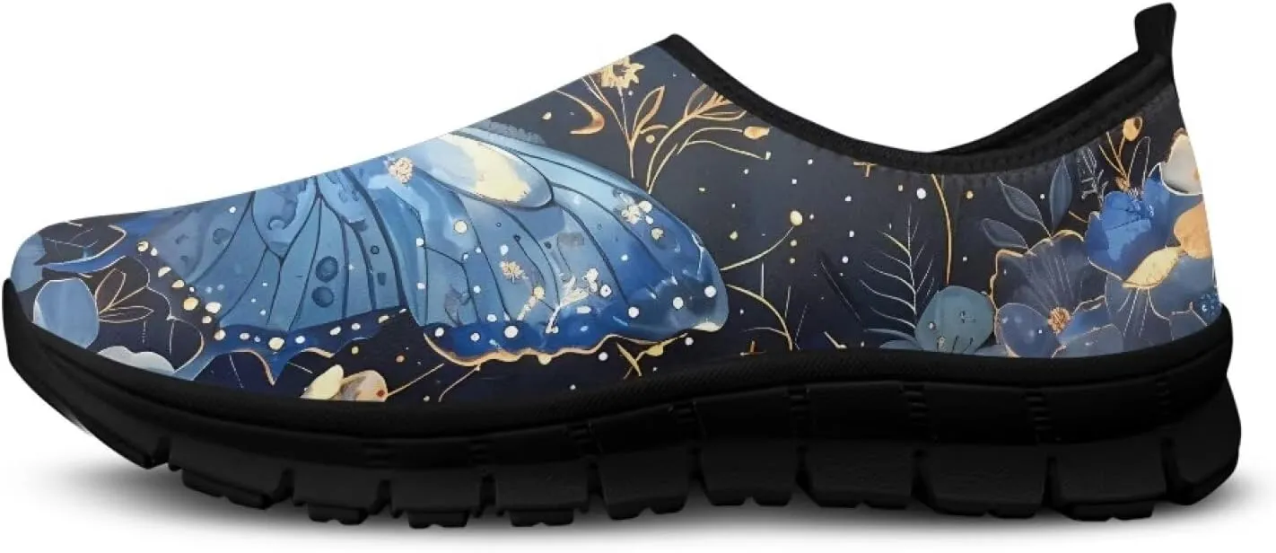 GOSTONG Floral Art Sneakers for Women Comfy Soft Sole Non Slip Walking Sneakers for Outdoor Travel Easy Slip on Lightweight Indoor Loafers Black US 5.5-11.5