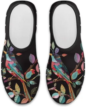 GOSTONG Floral Art Sneakers for Women Comfy Soft Sole Non Slip Walking Sneakers for Outdoor Travel Easy Slip on Lightweight Indoor Loafers Black US 5.5-11.5