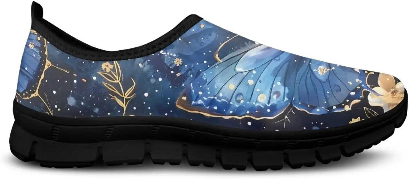 GOSTONG Floral Art Sneakers for Women Comfy Soft Sole Non Slip Walking Sneakers for Outdoor Travel Easy Slip on Lightweight Indoor Loafers Black US 5.5-11.5