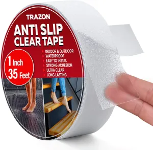 Grip Tape - Heavy Duty Anti Slip Tape Clear Outdoor/Indoor 1In*35Ft, Non Slip Roll/Stickers Easy to Cut Waterproof for Bathtub, Shower Floor, Pool, Stairs Safety Non Skid, Comfortable for Bare Foot
