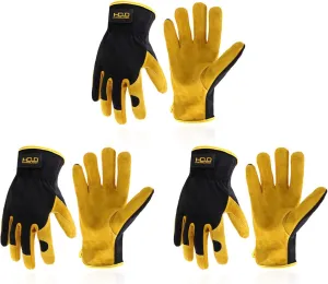 HANDLANDY Men Leather Gardening Gloves, Utility Work Gloves for Mechanics, Construction, Driver, Dexterity Breathable Design