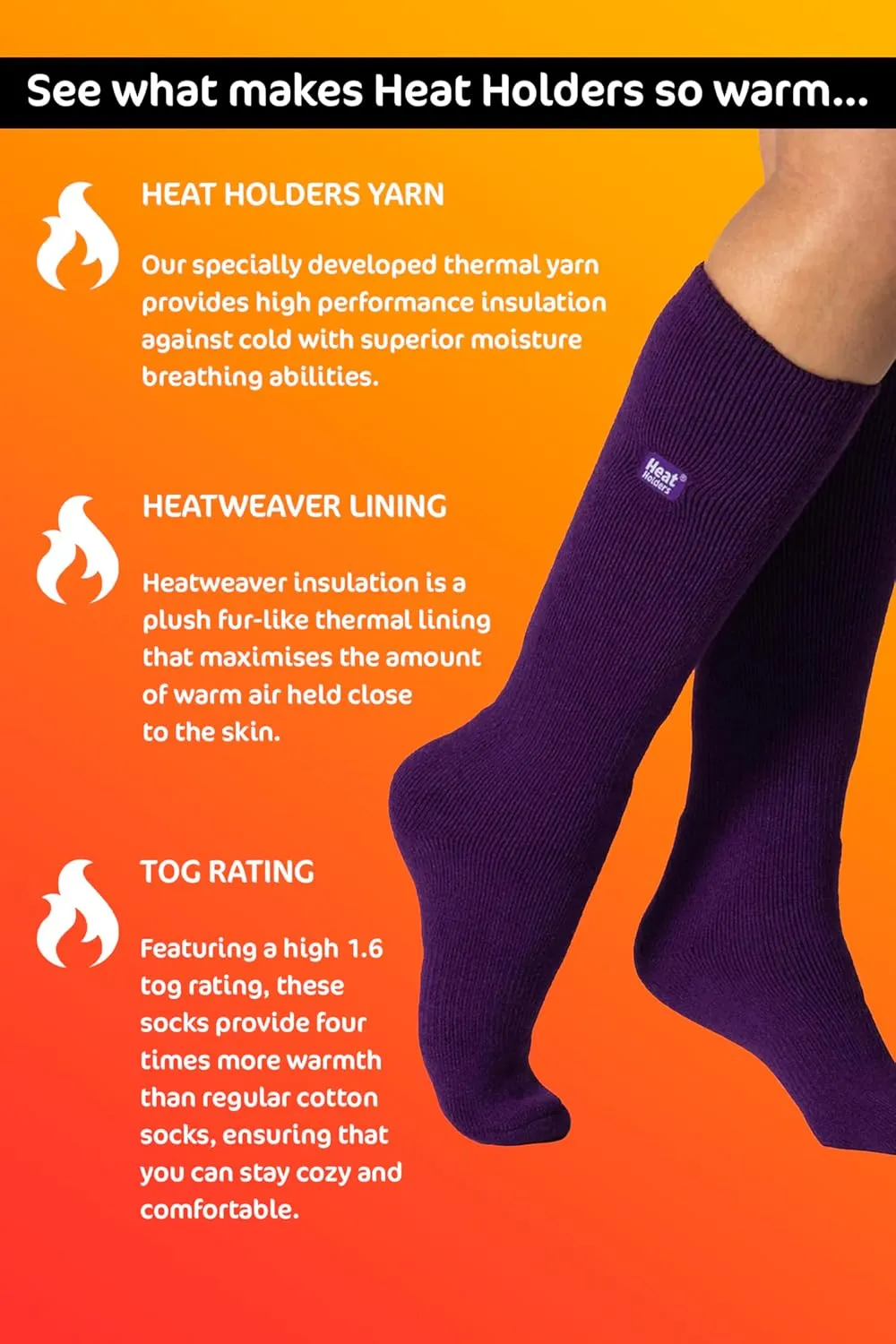 Heat Holders - Ladies Thin Extra Long Knee High Patterned Winter Thermal Socks