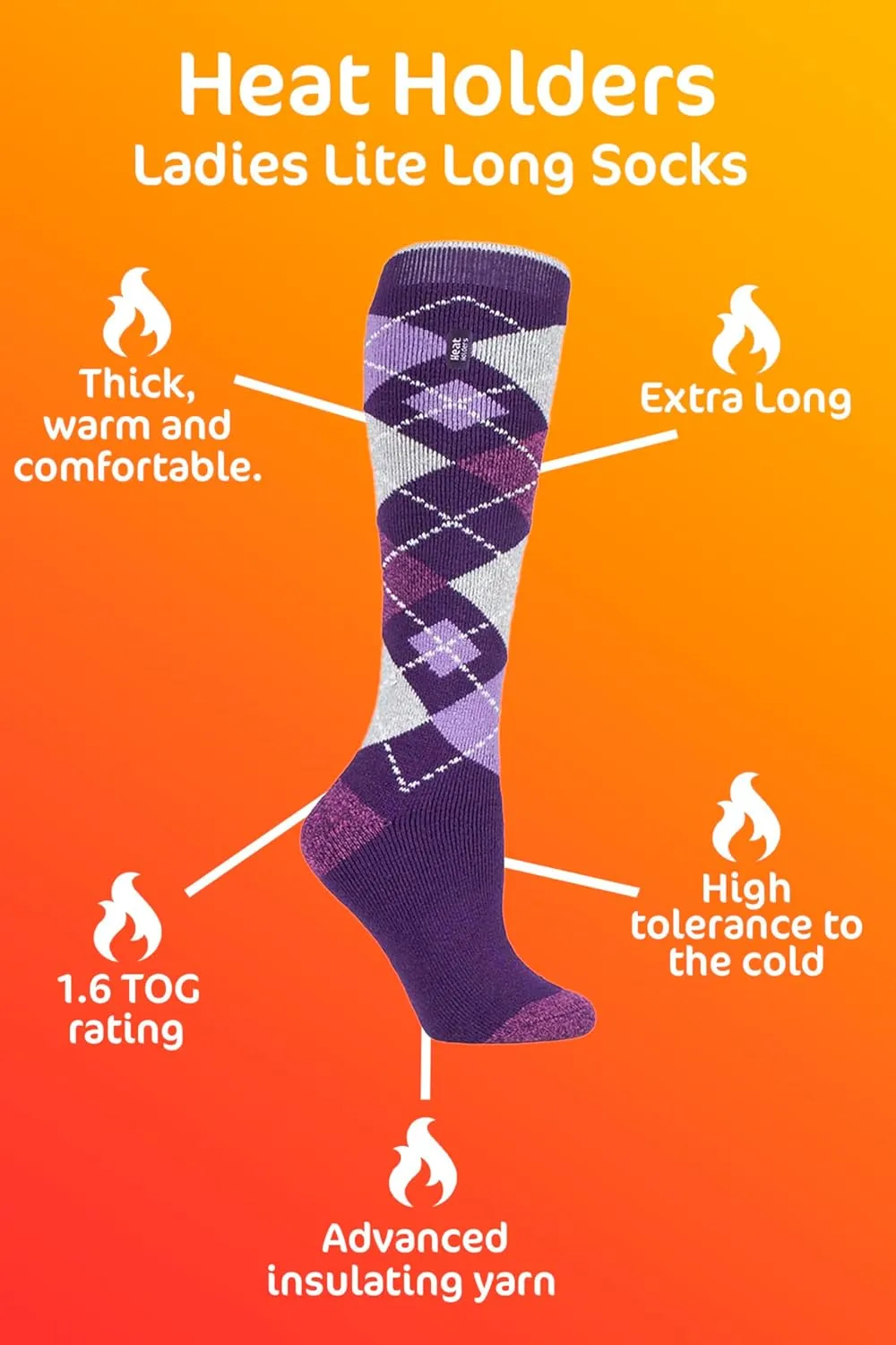 Heat Holders - Ladies Thin Extra Long Knee High Patterned Winter Thermal Socks
